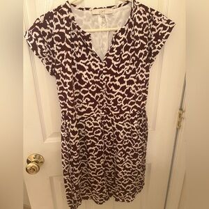 LOFT Brown and White Printed Midi Dress